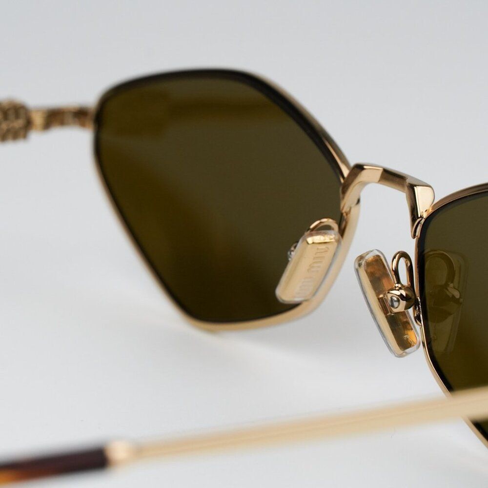 NEW Miu Miu MU56ZS 5AK09Z Gold Dark Brown Geometric Unisex Sunglasses MU 56ZS - Picture 8 of 14